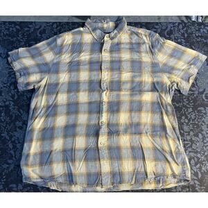 Pendleton Linen Rayon Blend Short Sleeve Plaid Button Shirt Men's 2XL